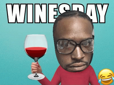 a cartoon character with glasses holding a wine glass