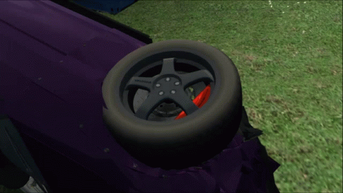a purple car with an empty wheel on it's rim