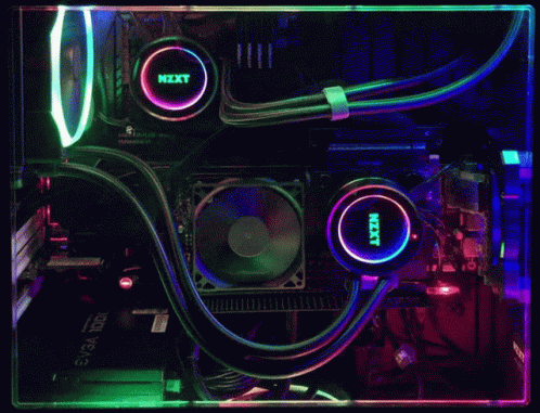 a computer with many lit up neon parts