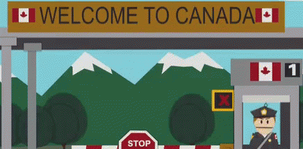a welcome sign with a canadian flag over the top