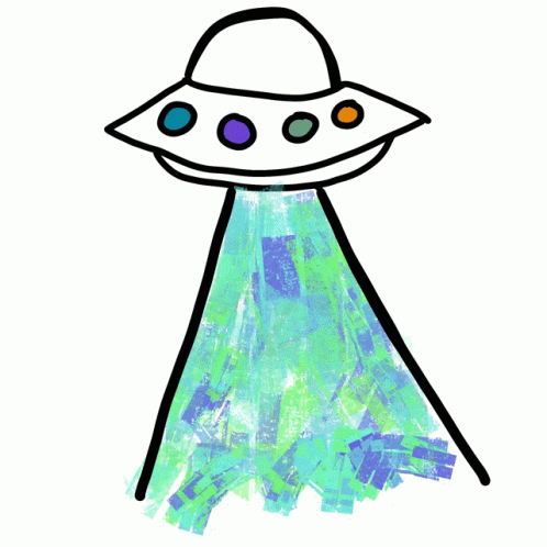 a colorful painting of an alien spaceship in the sky