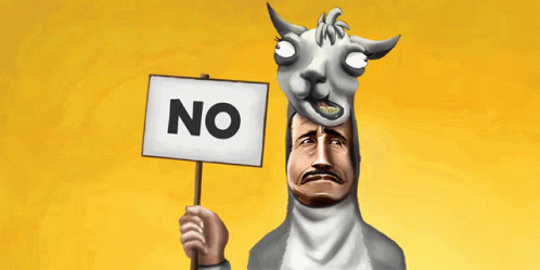 an image of a goat with a sign saying no