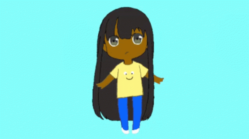 an animated image of a little girl with large hair