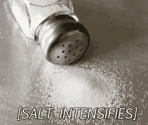 salt spilled into a bowl, with a caption over it