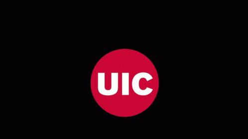 blue and white ucc circle logo on a black background