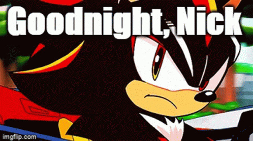 a black and white animated image with the words goodnight nick