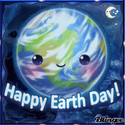 a cartoony earth with a text saying happy earth day