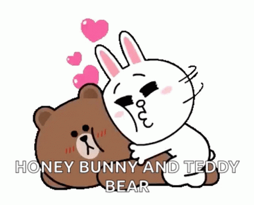 a cartoon bunny is hugging a teddy bear