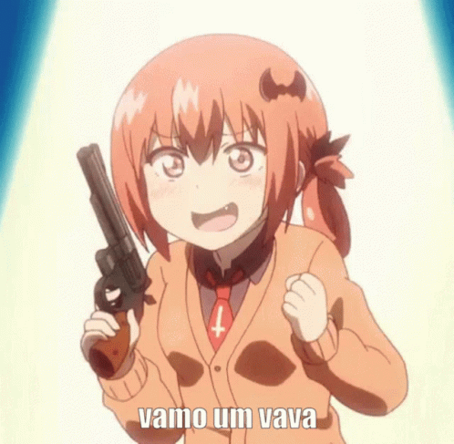 an anime character holding a gun in a cartoon