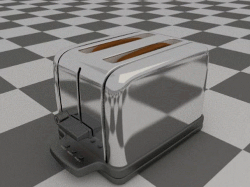 an unusually designed white and blue object sits in a checkered floor
