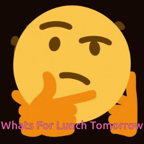 the words whats for lunch tomorrow are displayed above an image of a blue smiley face