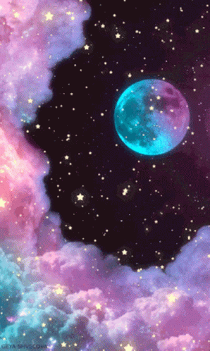 colorful painting with stars and moon in space