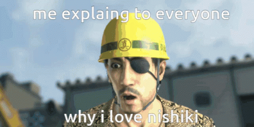 a boy wearing a green helmet with words on it that say, me explaining to everyone why i love nishiki