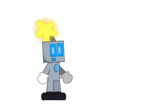 a robot is standing near a blue light