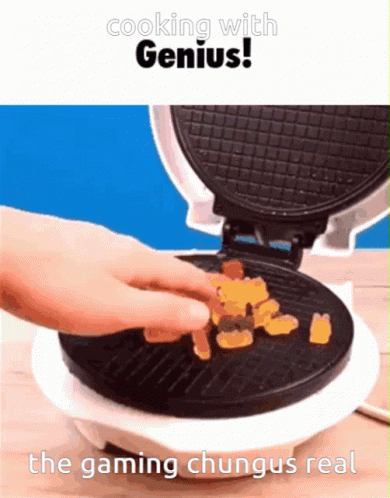 a person with a blue glove reaches into a waffle iron