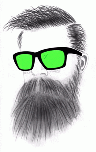 a drawing of a man with green glasses