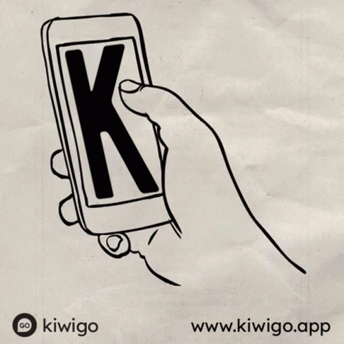 a hand holding a smart phone with a stylized letter k on the screen