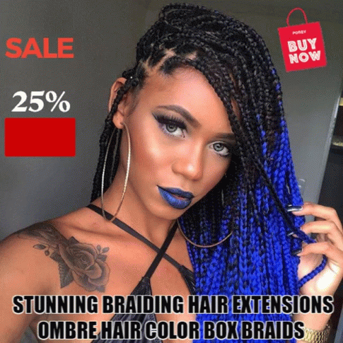 a woman with blue paint and dreads standing next to a store poster