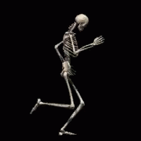 a skeleton that is running through the air