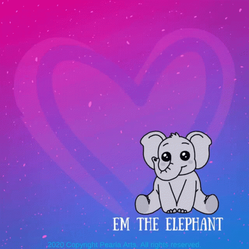a picture of a baby elephant in the shape of a heart with an em the elephant word below