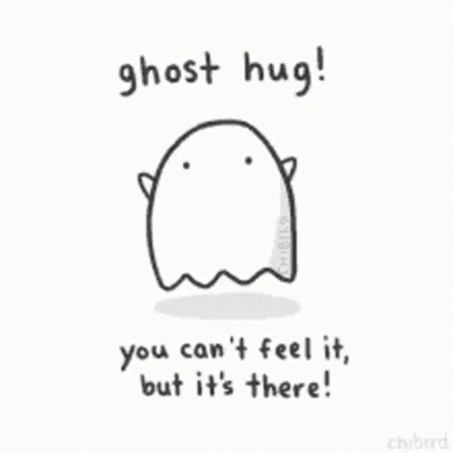 a white poster with the words ghost hug