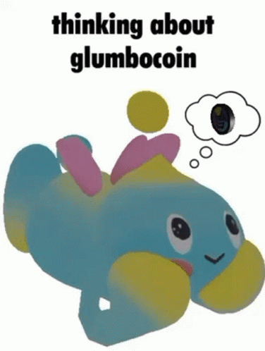 a blue elephant with an thought bubble saying thinking about glimbcoin
