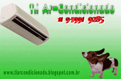 an advertit for a air conditioner being watched over a dog