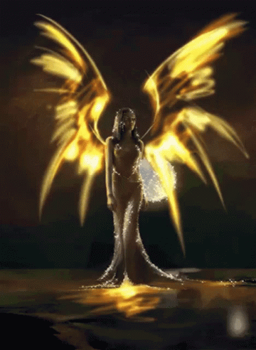 an image of a woman with wings floating in the air