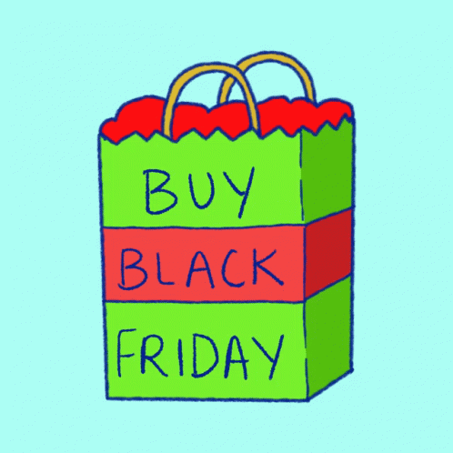 an animated image of a bag that says buy black friday