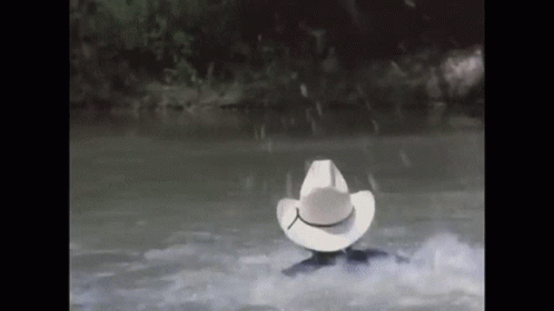 a person in the water with a hat on
