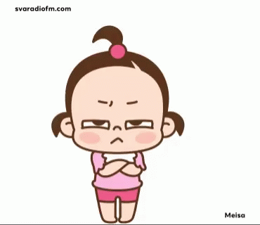 a cartoon girl with an angry look holding her stomach