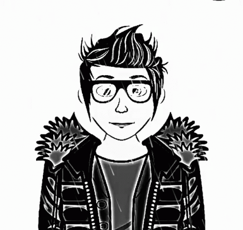 black and white illustration of a boy with shades and a jacket