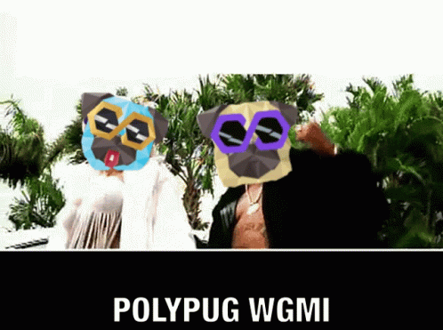two people standing in front of some bushes with the words polypug wgm written below them