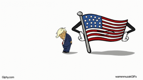 the cartoon depicts a man with his head up and a flag sticking out