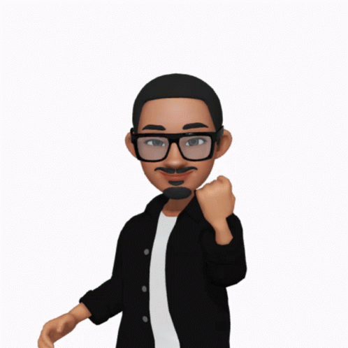 cartoon animated character in black shirt and glasses
