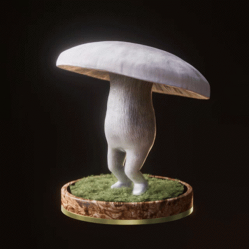 a small sculpture of a mushroom in the dark