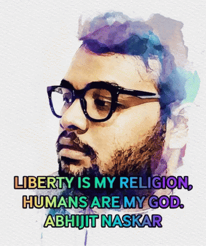 an image with the words liberty is my religion, humans are my god, abhit asasar