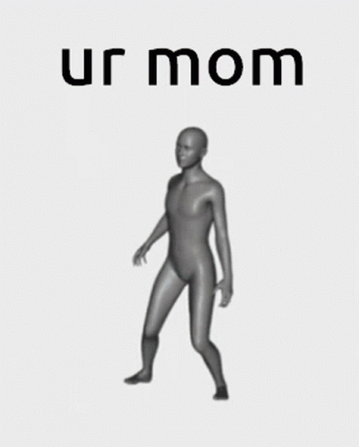 a person standing on a body with the words ur mom in black and white