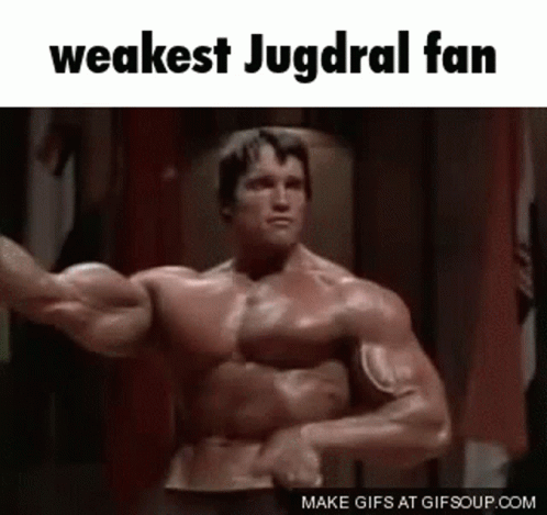 a muscle man posing for a picture with words saying weakest jugular fan