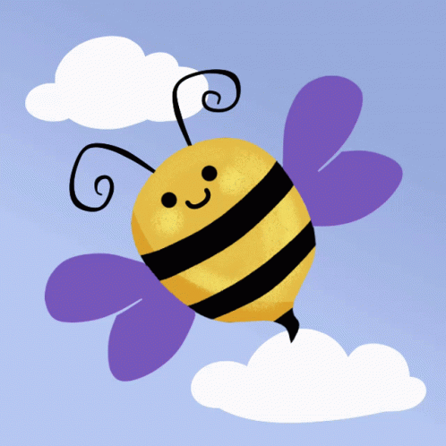 this is an illustration of a bee flying on a cloud