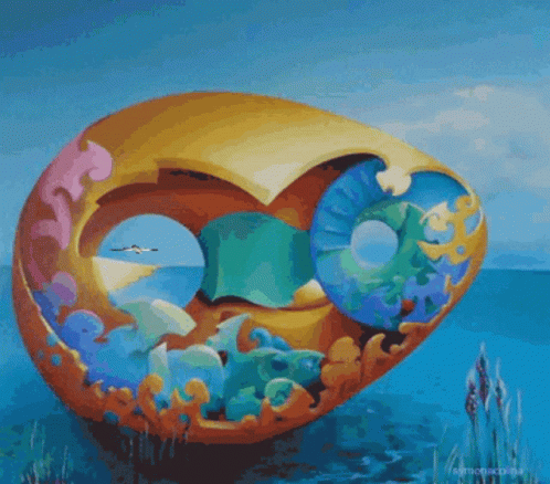 an abstract painting of a bowl shaped sculpture