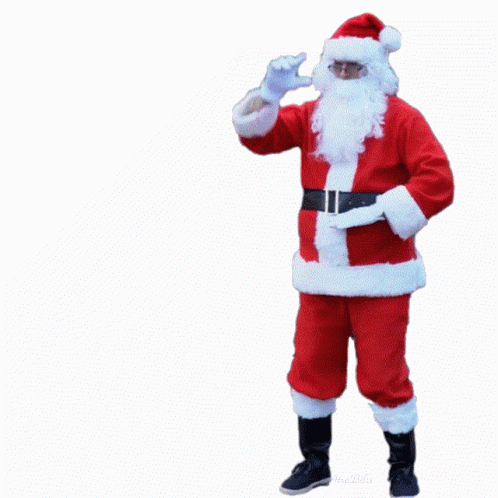 a santa clause in blue and white is making the peace sign