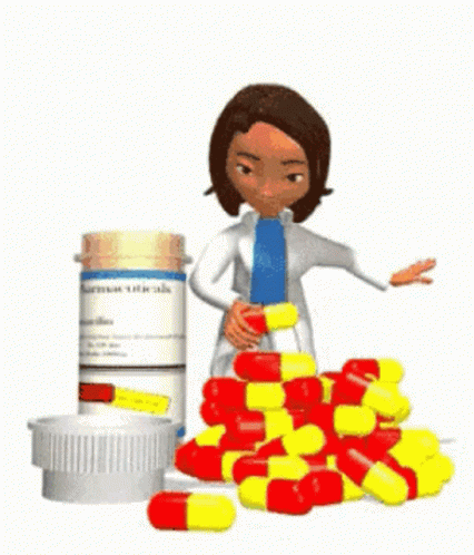 a 3d image of a person standing near pills