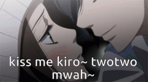 an anime with two women kissing one another
