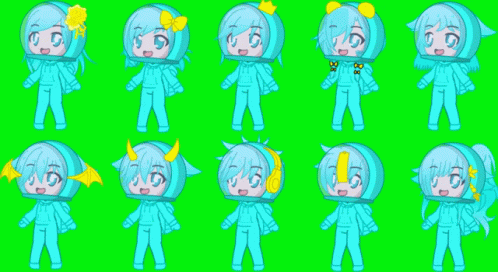 cartoon figure set of a female character with various expressions