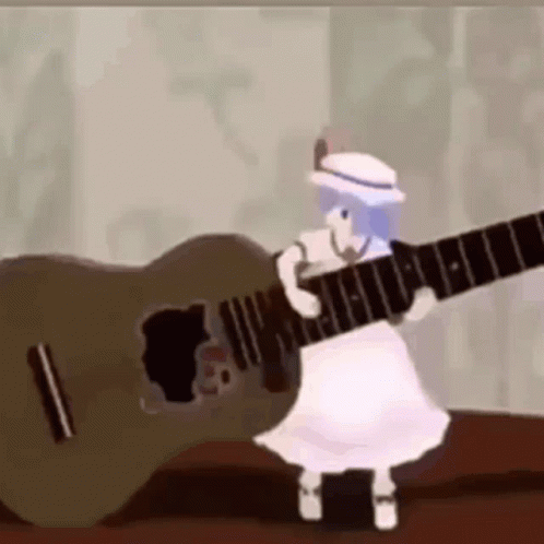 a person in an animated picture playing a guitar