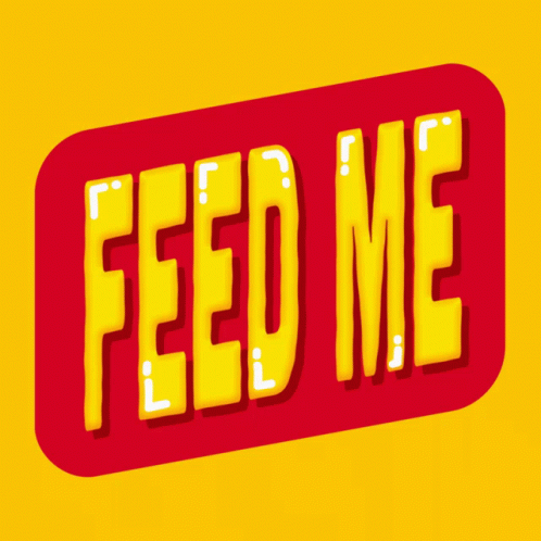 a neon blue sign reads feed me