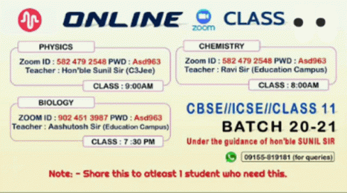 a website displaying online classes and instructions for class 11