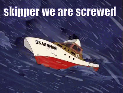 a boat that is on some water and has the words skypers are screwed