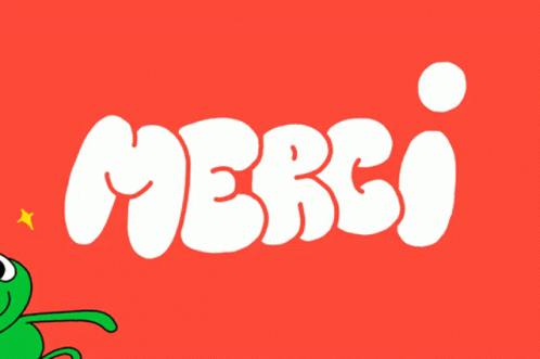a frog with the words merci and stars above it